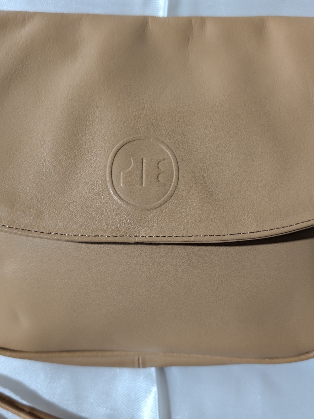 Tan Leather Crossbody Bag Jacques Esterel Paris with Embossed Logo New No Tags